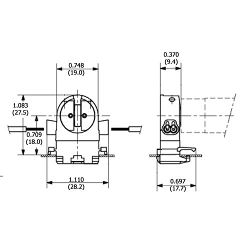 LH0556 Unshunted, T5 miniature bipin lamp holder/socket with snap in mounting