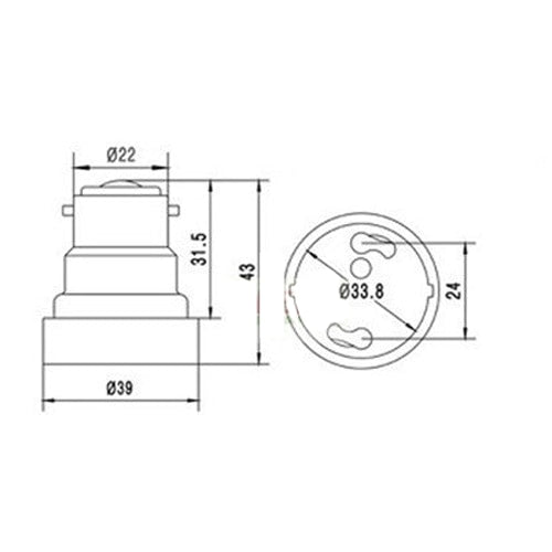 LH0927 Converts a Bay22d lamp holder/socket to a GU24 twist lock lamp holder/socket