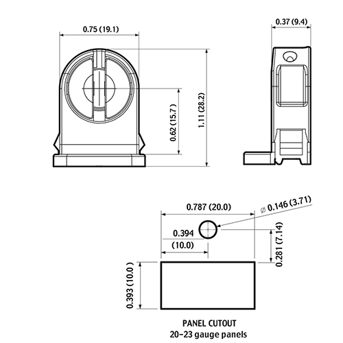 LH0968 Unshunted, rotary locking, T5 miniature bipin socket with push fit mounting