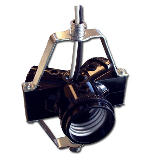 LH0598 E26 medium base triple lamp holder/socket with top and bottom IPS nipple mounting and 11" leads