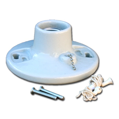 LH0743 E26/E27 medium base porcelain lamp holder/socket for outlet box mounting with pull chain