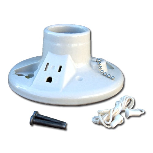 LH0744 E26/E27 medium base lamp holder/socket for outlet box mounting with pull chain and receptacle