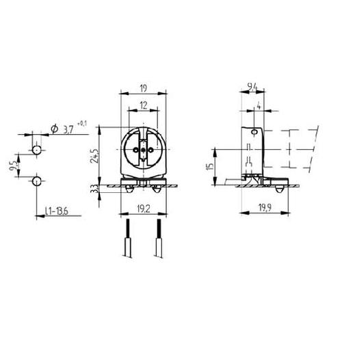 LH0984 Unshunted, T5 miniature bipin lamp holder/socket with rotary locking with base split pins