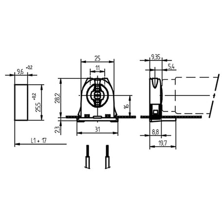 LH1021 G13 medium bipin socket with rotary lock and push fit mounting