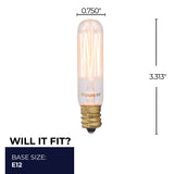 Bulbrite 861372 Bulbrite Pack of (4) 25 Watt Dimmable Antique Nostalgic Thread Filament T6 Candelabra (E12) Incandescent Bulb