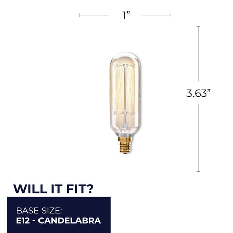 Bulbrite 861383 Bulbrite Pack of (4) 40 Watt Dimmable Antique Nostalgic Thread Filament T8 Candelabra (E12) Incandescent Bulb