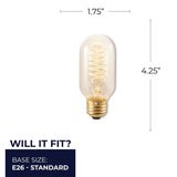 Bulbrite 861380 Bulbrite Pack of (4) Incandescent 40-Watt Nostalgic Edison T14 Tubular Light Bulb, Vintage Spiral Filament