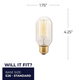 Bulbrite 861381 Bulbrite (Pack of 4) Incandescent T14 Medium Screw Base (E26) Light Bulb, 40 Watt, Antique Glass