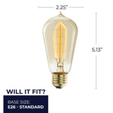 Bulbrite 861376 Bulbrite Pack of (4) 40 Watt Dimmable Antique ST18 Nostalgic Hairpin Incandescent Light Bulbs with Medium (E26) Base, 2200K Amber Light