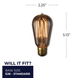 Bulbrite 861231 Bulbrite Pack of (4) 60 Watt Dimmable Antique ST18 Nostalgic Thread Incandescent Light Bulbs with Medium (E26) Base, 2200K Amber Light