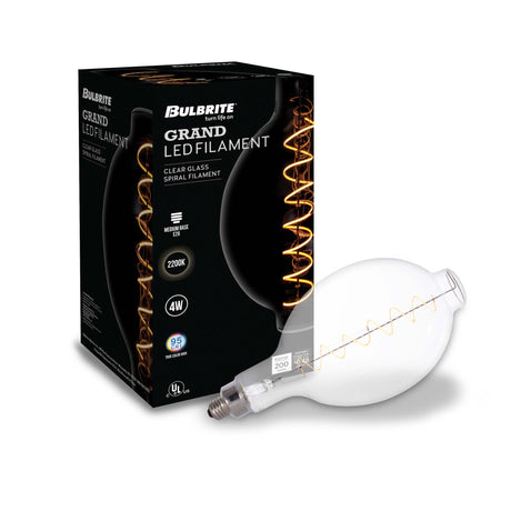 Bulbrite 776314 Bulbrite LED Grand Spiral Filament BT Shaped Light Bulb, 60 Watt Equivalent, Medium Base (E26),2200K, Clear