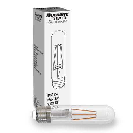 Bulbrite 862768 Bulbrite Pack of (8) 5 Watt Dimmable Clear Filament T9 Medium (E26) LED Bulb - 500 Lumens, 2700K, and 80 CRI