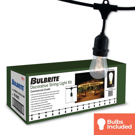 Bulbrite 862822 Bulbrite 48-foot String Light Kit with Clear Vintage Style S14 Incandescent Light Bulbs, 2-pk