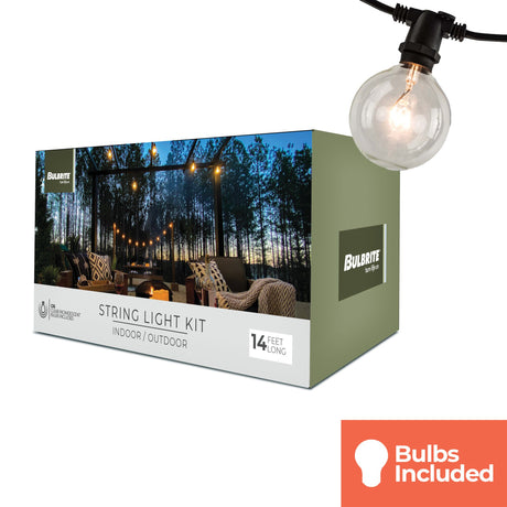 Bulbrite 862814 Bulbrite 14-foot String Light Kit with Clear Incandescent Globe G16 Light Bulbs, 2-pk