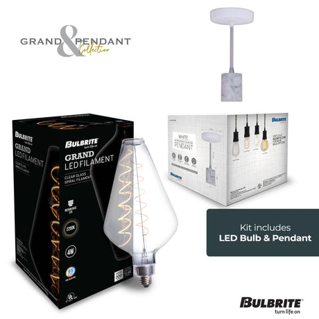 Bulbrite 810175 4W LED DIAMOND SHAPED GRAND 2200K FILAMENT W/ WHITE MARBLE PENDANT WITH WHITE STRING