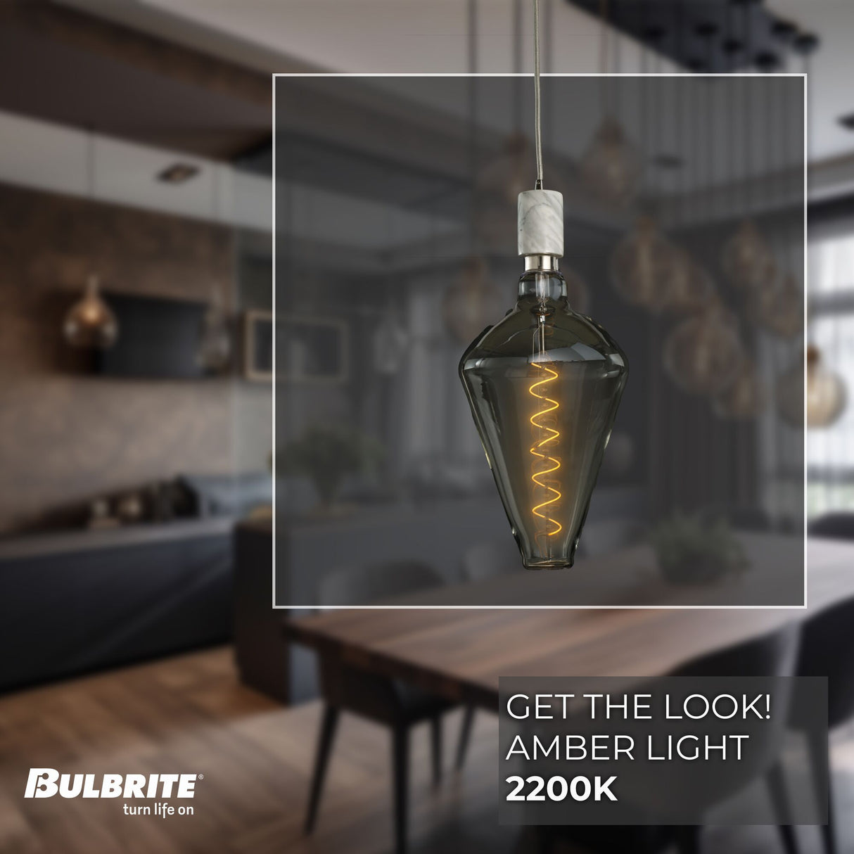 Bulbrite 810175 4W LED DIAMOND SHAPED GRAND 2200K FILAMENT W/ WHITE MARBLE PENDANT WITH WHITE STRING