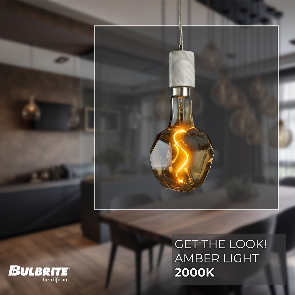 Bulbrite 810177 4W LED JEWEL NATURAL SHAPED GRAND 2200K FILAMENT W/ WHITE MARBLE PENDANT WITH WHITE STRING