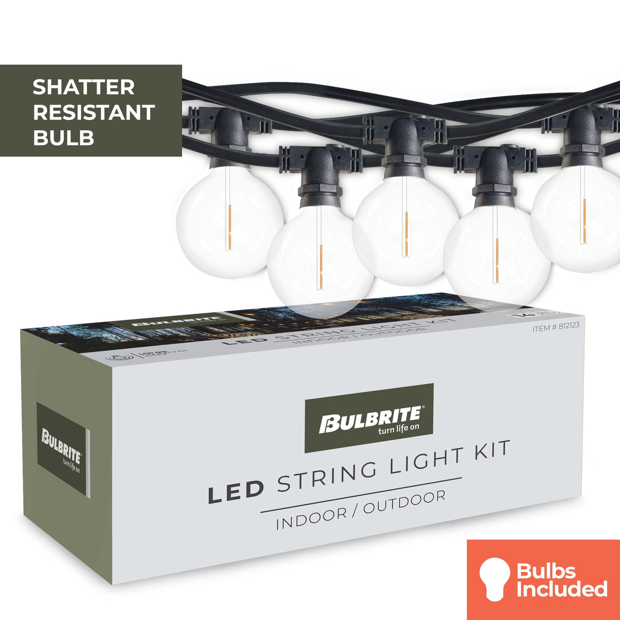 Bulbrite 812123 Bulbrite 14-foot String Light Kit with Clear Shatter Resistant Globe G16 LED Light Bulbs