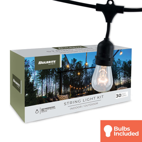 Bulbrite 862818 Bulbrite 30-foot String Light Kit with Clear Vintage Style S14 Incandescent Light Bulbs