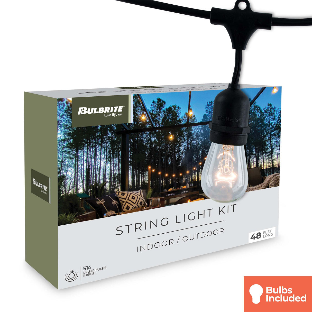 Bulbrite 812482 Bulbrite 48-foot String Light Kit with Clear Vintage Style S14 Incandescent Light Bulbs