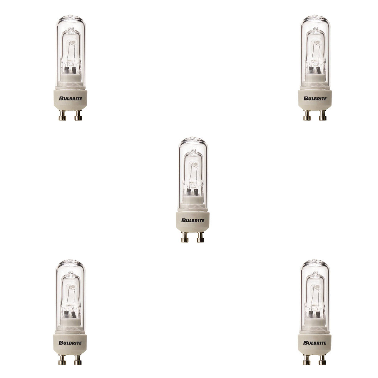 Bulbrite 860643 Bulbrite Halogen Pack of (5) 120-Volt Clear Double Envelope DJD Type Tubular Light Bulbs with Twist-and-Lock (GU10) Bi-Pin Base, 50-Watt, 2900K (Soft White Light)