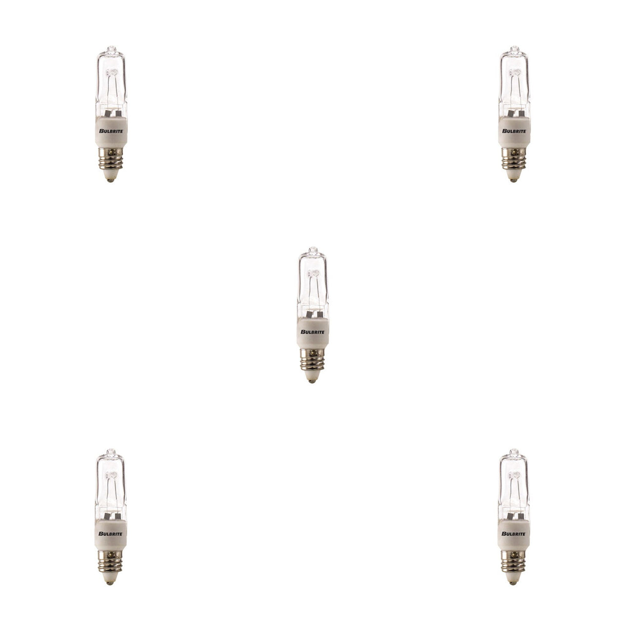 Bulbrite 860796 Bulbrite Pack of (5) 50 Watt Dimmable Clear T4 Mini-Candelabra (E11) Halogen Light Bulbs