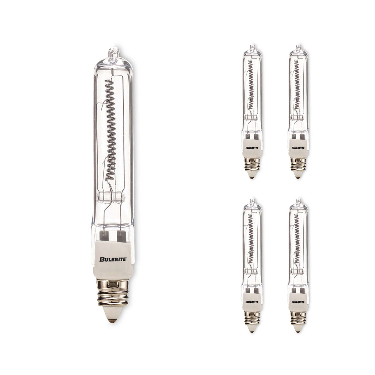 Bulbrite 860806 Bulbrite 500 Watt Halogen T4 Mini Bulb, Line Voltage Dimmable Mini-Candelabra Screw Base (E11) Soft White Light Bulb (Pack of 5)