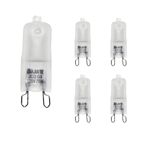 Bulbrite 860832 Bulbrite Pack of (5) Halogen T4 Bi-Pin Base (G9) Light Bulb, 75 Watt, Frost
