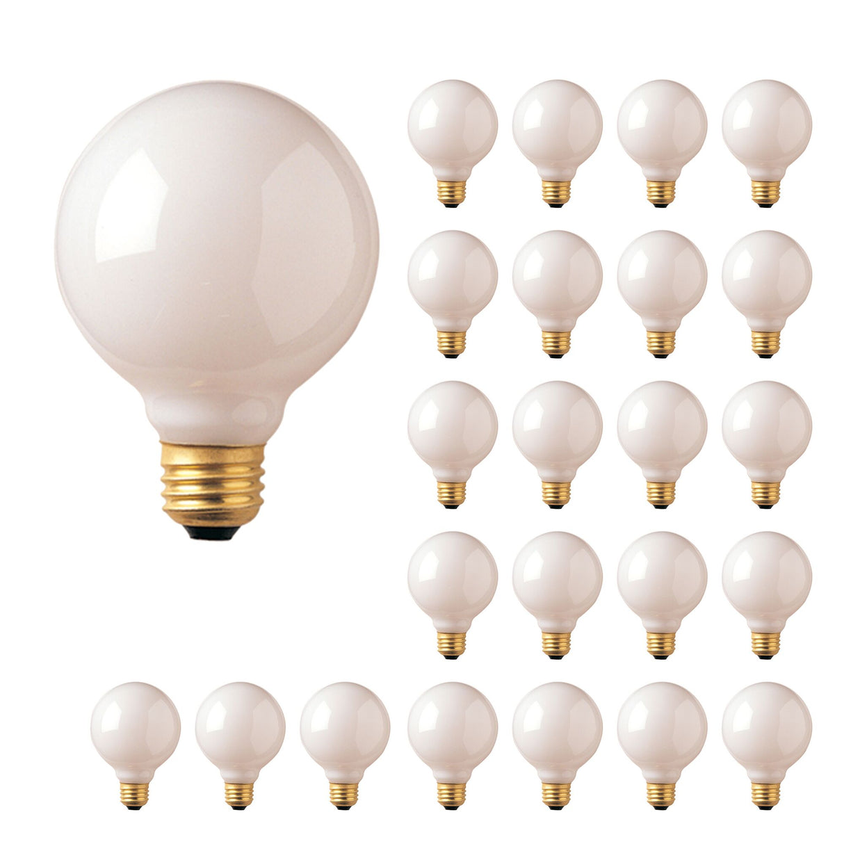 Bulbrite 861022 Bulbrite Pack of (24) 40 Watt Dimmable Incandescent G25 Light Bulbs with Standard E26 Screw Base, White Glass Finish