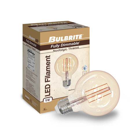Bulbrite 861031 Bulbrite Pack of (2) 5 Watt Dimmable Antique Filament G25 Medium (E26) LED Bulb - 2200K and 80 CRI