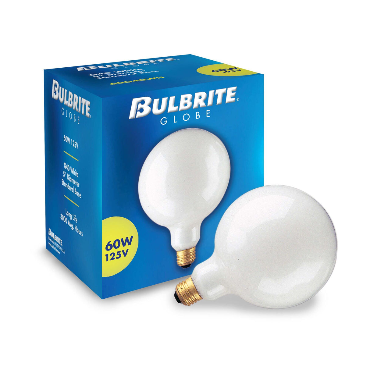 Bulbrite 861046 Bulbrite Pack of (12) Incandescent G40 Medium Screw Base (E26) Light Bulb, 60 Watt, White