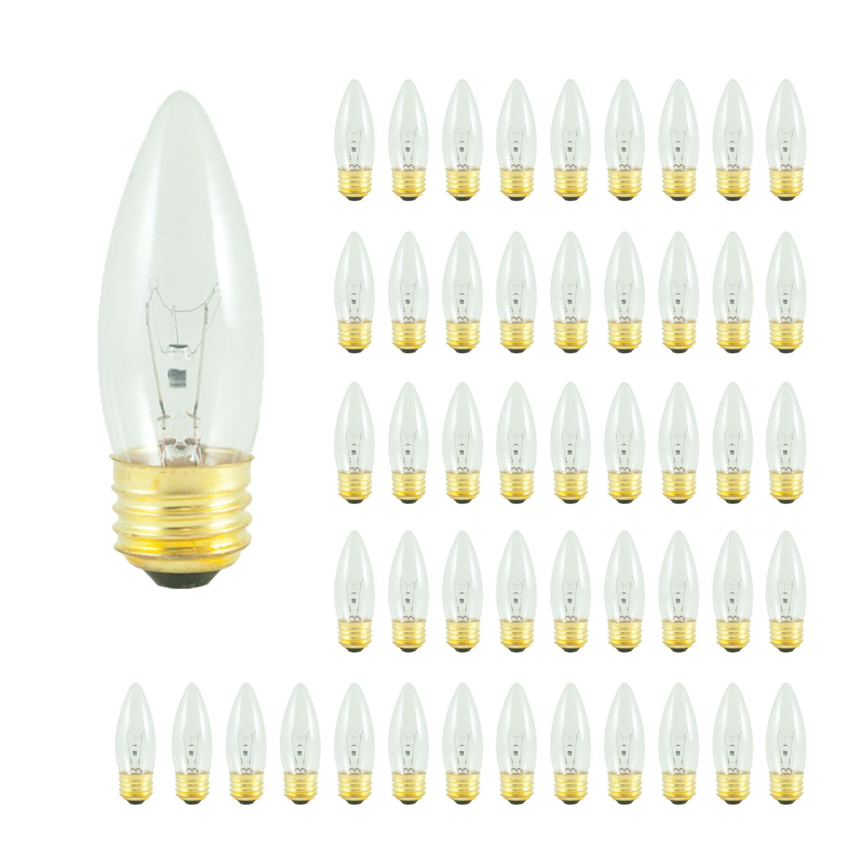 Bulbrite 861106 Bulbrite Pack of (50) Incandescent B10 Medium Screw Base (E26) Light Bulb, 40 Watt, Clear