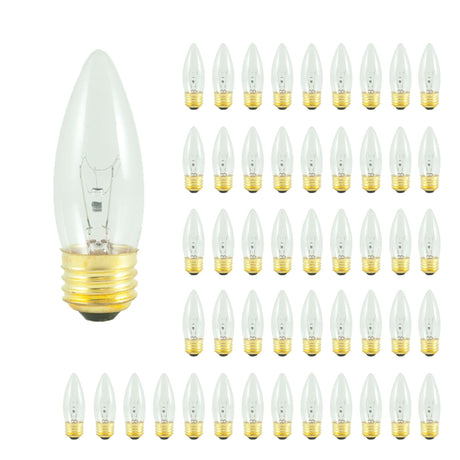 Bulbrite 861106 Bulbrite Pack of (50) Incandescent B10 Medium Screw Base (E26) Light Bulb, 40 Watt, Clear