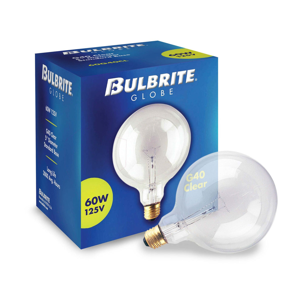 Bulbrite 861133 Bulbrite Pack of (12) Incandescent G40 Medium Screw Base (E26) Light Bulb, 60 Watt, Clear