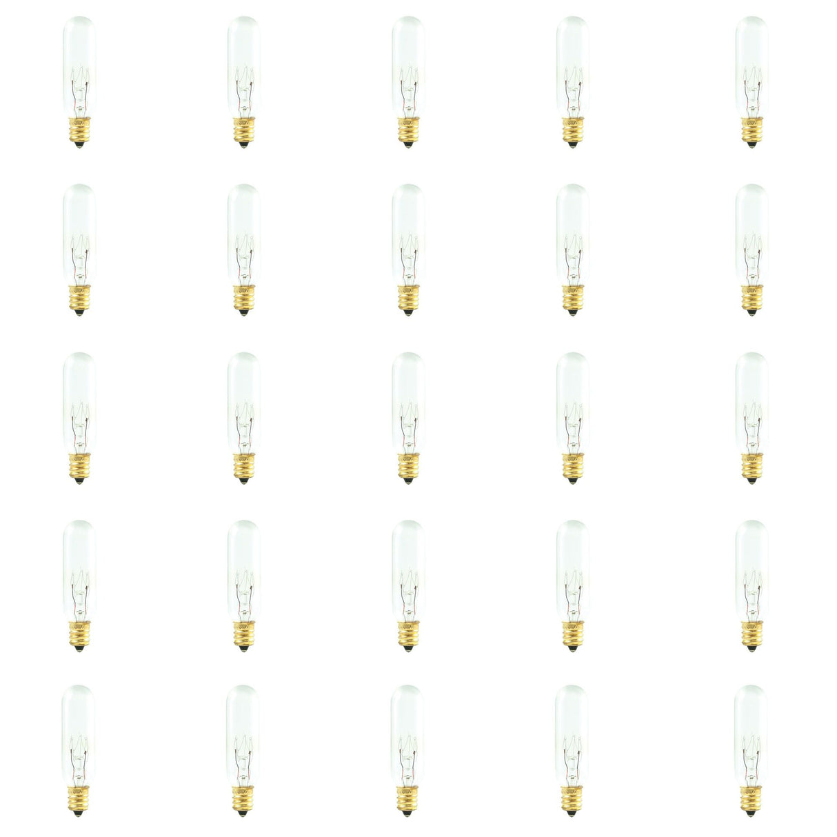 Bulbrite 861164 Bulbrite Incandescent Pack of (25) Dimmable 15 Watt Tubular T6 Light Bulbs with Clear Glass Finish and Candelabra (E12) Screw Base, 2700K (Warm White Light)