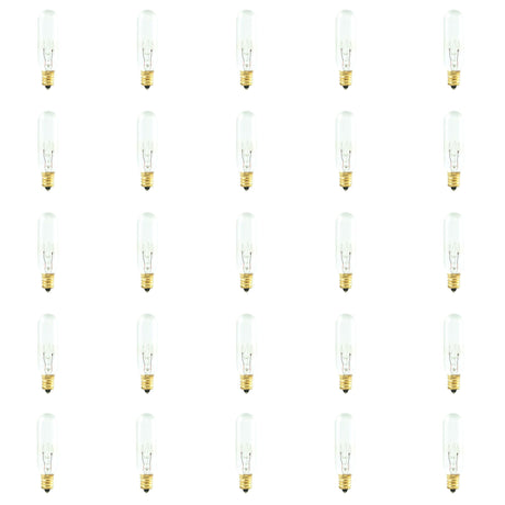 Bulbrite 861164 Bulbrite Incandescent Pack of (25) Dimmable 15 Watt Tubular T6 Light Bulbs with Clear Glass Finish and Candelabra (E12) Screw Base, 2700K (Warm White Light)