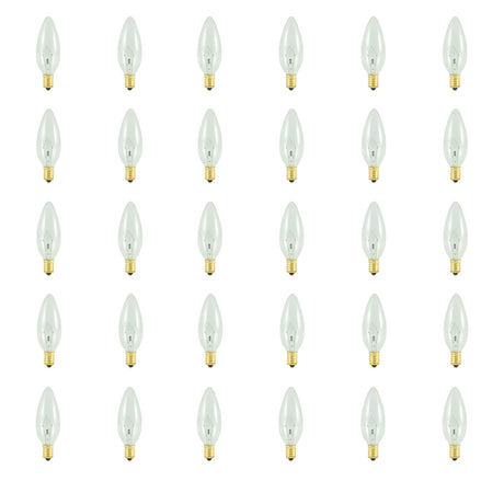 Bulbrite 861202 Bulbrite Incandescent Pack of (30) Torpedo B10 Chandelier Light Bulbs with European (E14) Screw Base, 5 Watt, 2700K (Warm White Light)