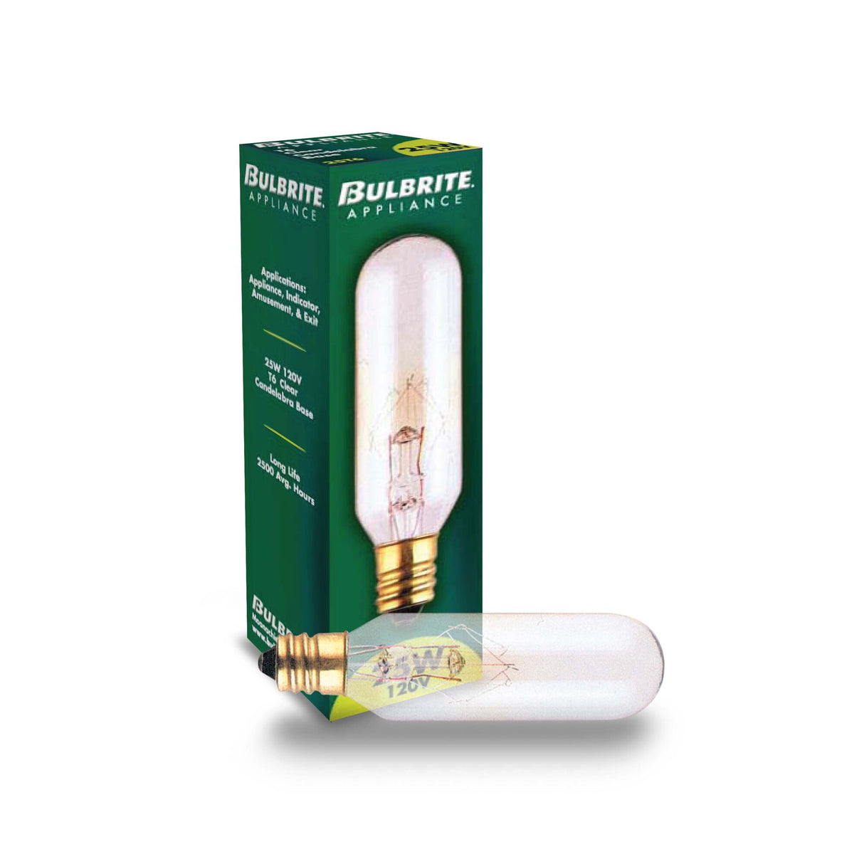 Bulbrite 861224 Bulbrite Incandescent T6 Candelabra Screw Base (E12) Light Bulb, 25 Watt, Clear, Pack of 25