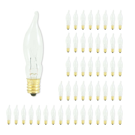 Bulbrite 861260 Bulbrite Incandescent CA5 Candelabra Screw Base (E12) Light Bulb, 7.5 Watt, Clear, 50 pack, 2700K