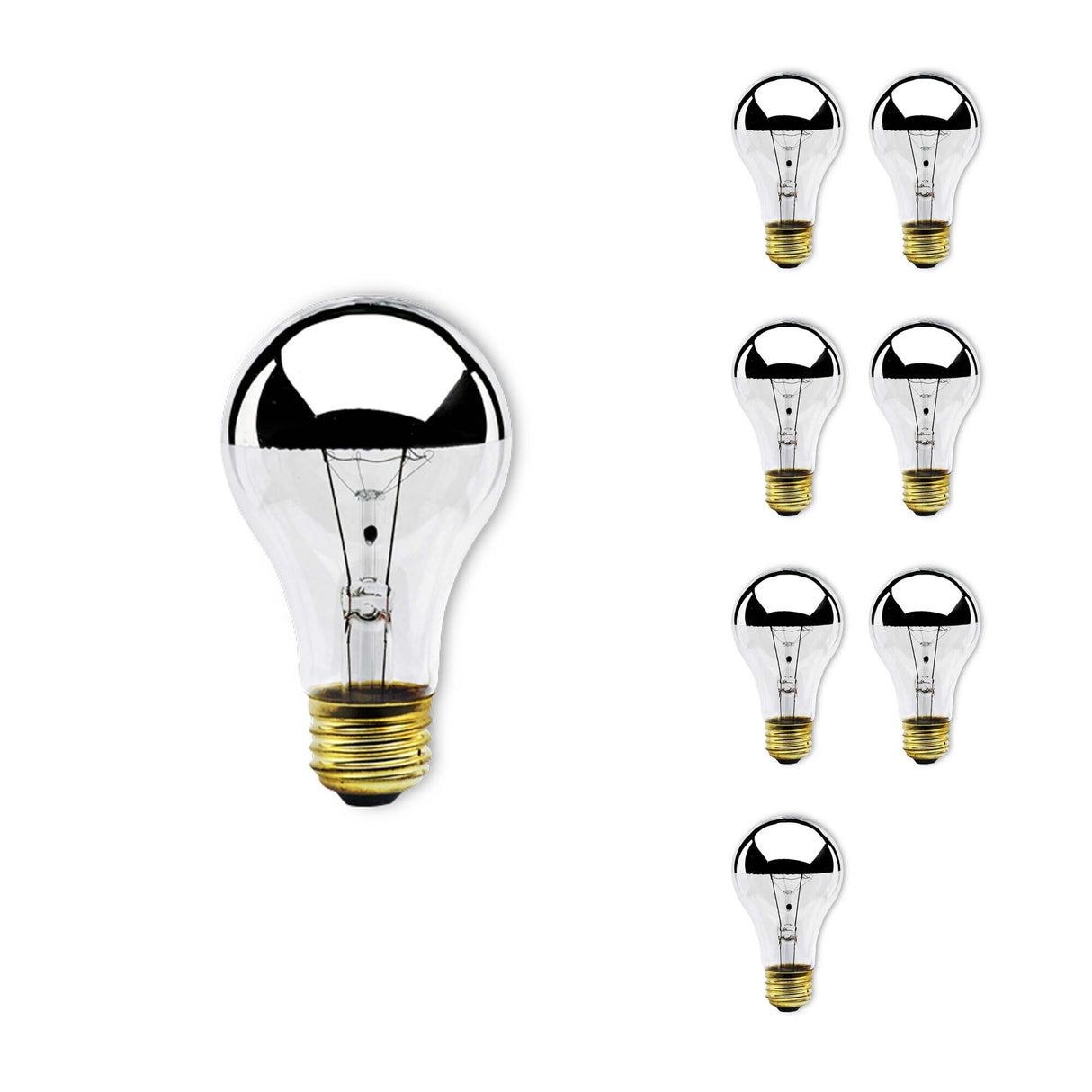 Bulbrite 861265 Bulbrite pack of (8) Incandescent A19 Medium Screw Base (E26) Light Bulb, 60 Watt, Half Chrome, Pack of 8