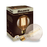 Bulbrite 861378 Bulbrite Nostalgic Collection Pack of (4) Dimmable 40 Watt G30 Incandescent Light Bulbs with Antique Glass Finish and Medium (E26) Screw Base, 2200K (Amber Light)