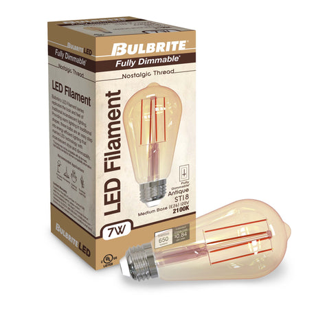 Bulbrite 861410 Bulbrite Pack of (2) 7 Watt Dimmable Antique Filament ST18 Medium (E26) LED Bulb - 650 Lumens, 2100K, and 80 CRI