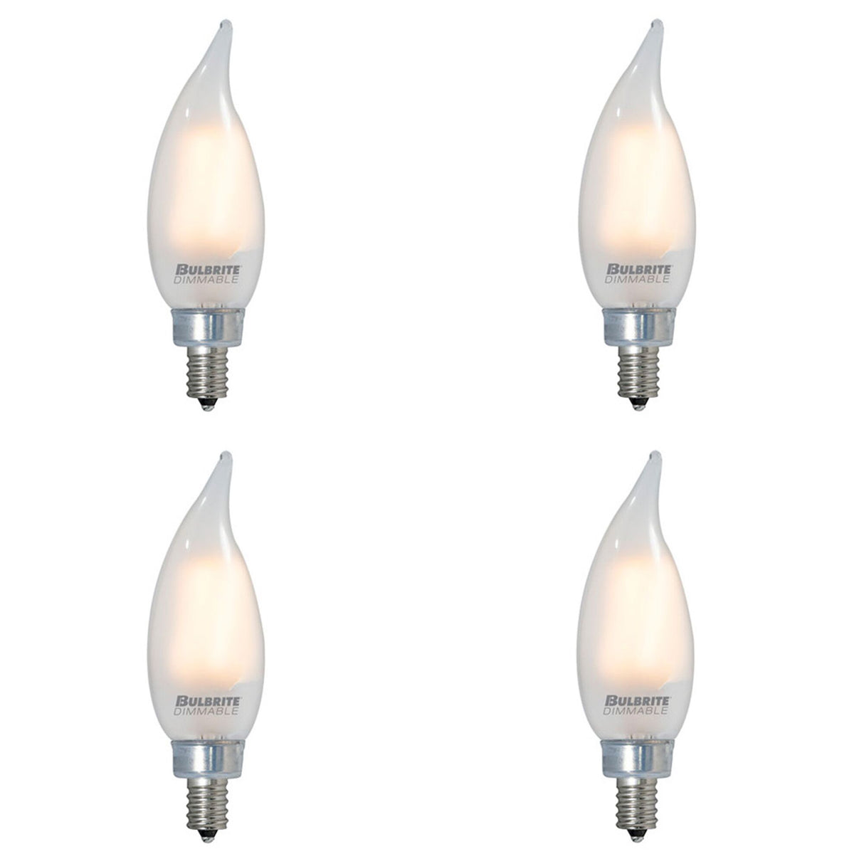 Bulbrite 861416 Bulbrite LED Filament CA10 Dimmable Candelabra Screw Base (E12) Light Bulb, 300 Lumens, 40 Watt Equivalent 2700K, Frost 4-Pack