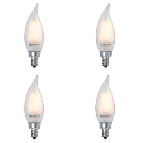 Bulbrite 861416 Bulbrite LED Filament CA10 Dimmable Candelabra Screw Base (E12) Light Bulb, 300 Lumens, 40 Watt Equivalent 2700K, Frost 4-Pack