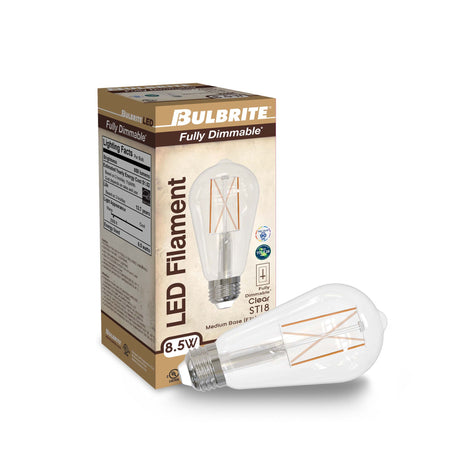 Bulbrite 862911 Bulbrite LED 8.5 Watt Dimmable ST18 Light Bulb with a Clear Finish and a Medium Screw E26 - 3000K (Soft White Light) 850 lumens