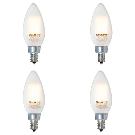 Bulbrite 861427 Bulbrite Pack of (4) 3.6 Watt Dimmable Milky Finish B11 Candelabra (E12) LED Light Bulb - 300 Lumens, 2700K