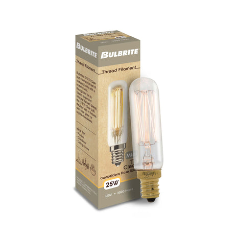 Bulbrite 861500 Bulbrite Pack of (4) 25 Watt Dimmable Clear Appliance, Amusement T6 Candelabra (E12) Incandescent Light Bulb