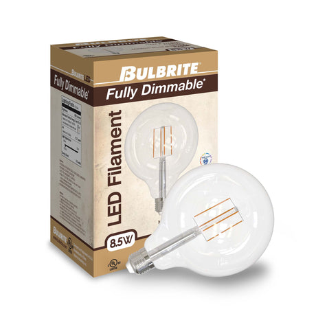 Bulbrite 861573 8.5W LED G40 Light Bulb 2700K Dimmable E26 800 Lumens 120V 2PK