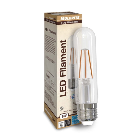 Bulbrite 861575 5W LED T9 Light Bulb 2700K Dimmable E26 400 Lumens 120V 2PK
