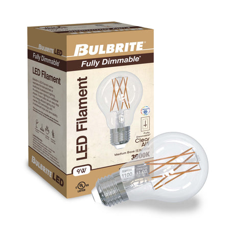 Bulbrite 862937 Bulbrite LED 9 Watt Dimmable A19 Light Bulb with a Clear Finish and a Medium Screw E26 - 3000K (Soft White Light) 1100 lumens